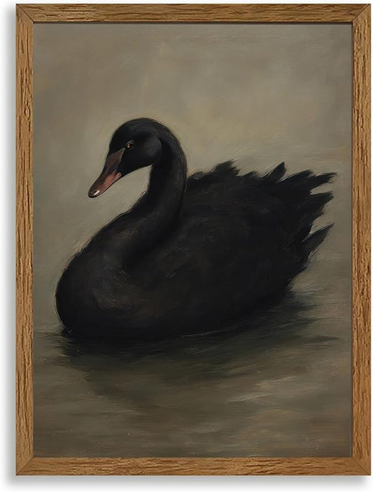 AVECCO Framed Vintage Gothic Black Swan Canvas Wall Art, Rustic Farmhouse Wall Decor, Unique Animal Art Prints for Kid's Room Bathroom Bedroom Living Room Office Home Decoration Ready to Hang 12x16 In