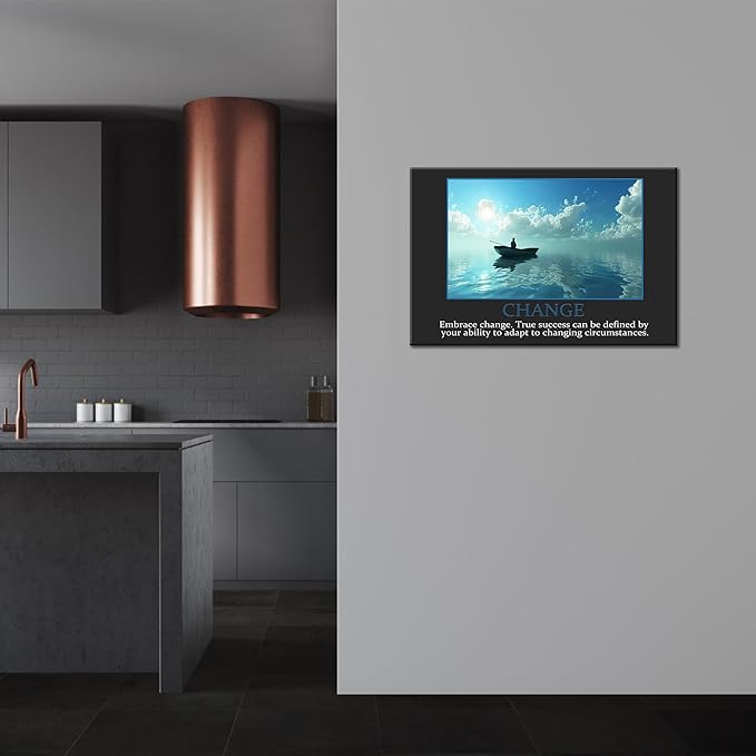 UZMKM - Inspirational Wall Art, Black Background Motivational Mindset Change Picture, Quote Saying Canvas Print for Home Office Decor, Company Poster Framed Artwork for Office Wall Decor 28x40 Inch