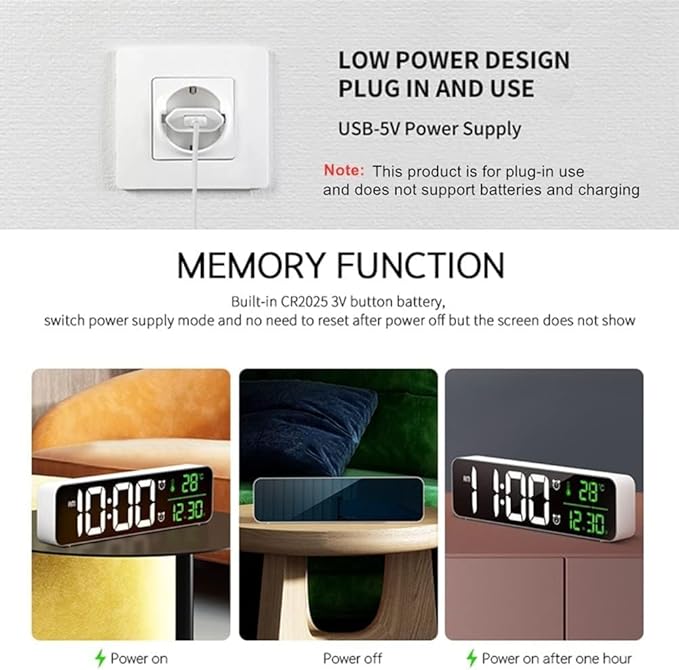 Digital Clock, Clock For Bedroom, Clocks For Living Room Decor, Desk Table Clock, Alarm Clock Large Display with Date Week Temperature, Automatic Brightness Dimmer, Smart Cool Modern (White Blue)