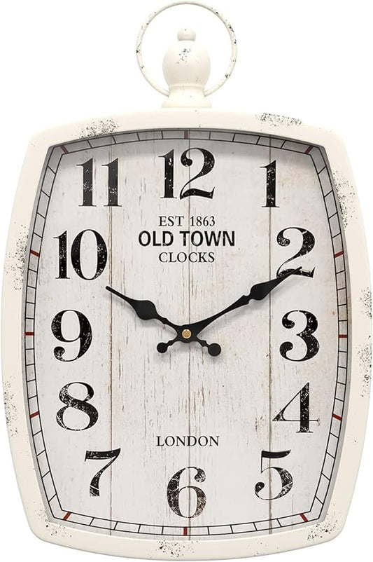 Menterry Large Retro Rectangle Wall Clock, White Antique Vintage Style, Battery Operated Silent Decor Wall Clocks for Living Room,Farmhouse,Kitchen,Office (15.5" H x 10.2" W)