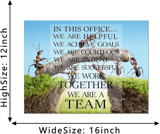 Modern Inspirational Posters Ants Constructing Bridge Motivational Quotes Teamwork Canvas Wall Art with Wooden Frame Ready to Hang for Office Home Decor - 12''Wx16''H