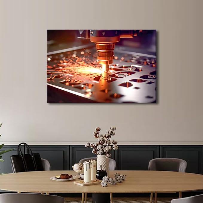 TUMOVO CNC Milling Machine Paintings for Wall Decorations 1 Piece Canvas Wall Art Machine Picture Art Prints Canvas Art Wall Decor Modern Artwork for Home Walls with Wooden Frame, 16" x24"