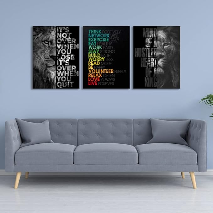 Motivational Black Wall Art Decor Inspirational Posters Prints Canvas Picture Posters Artwork for Living Room Bedroom Home Office Decor 16inch x24inch x3pcs