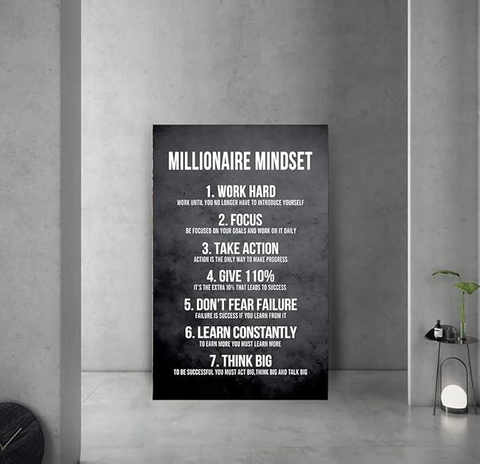 Yatsen Bridge Millionaire Mindset 7 Rules Wall Art Motivational Inspirational Positive Quotes Office Home Decor Success Framed Easy to Hang-28 Wx44 H
