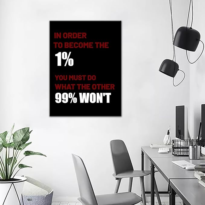 Inspirational Canvas Wall Art for Office In Order To Become The 1% Motivation Positive Quotes black Background Poster Prints Artwork for Home Bedroom Office Stretched and Framed [18''Wx24''H]