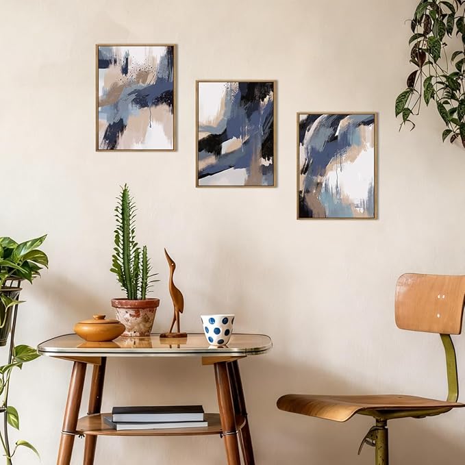 BINCUE Blue Neutral Wall Art Blue Abstract Wall Decor Modern Abstract Artwork for Living Room Bedroom Office 12x16 Inch Set of 3