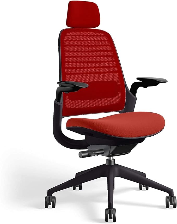 Steelcase Series 1 Office Chair with Headrest, Graphite Frame, Cogent Connect Scarlet, Hard Floor Casters