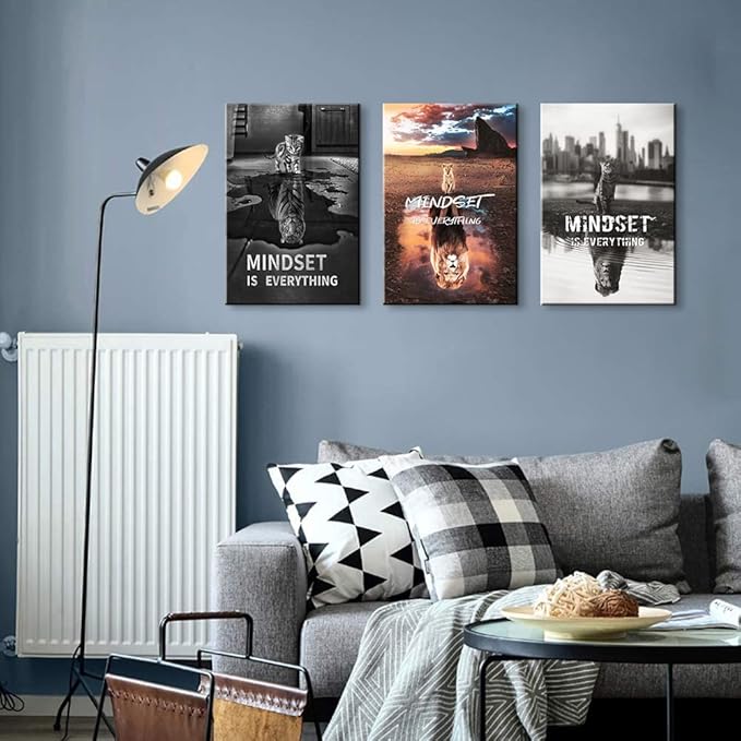 3 Pieces Mindset is Everything Wall Art Inspirational Wall Art Motivational Wall Art Motivational Poster Inspirational Wall Decor Quotes Wall Decor Office Wall Art for Office Decor (16''Wx24''Hx3PCS)