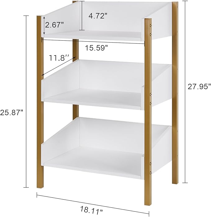VECELO Bookshelf,Small Bookcase,3-Tier Storage Organizer,Industrial Shelving Unit for Living Room,Classroom,Office,Dormitory,White