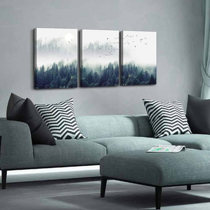 Lapremoly Canvas Wall Art For Living Room Large Wall Decor For Office Bedroom Wall Decorations Foggy Forest Landscape Paintings Stretched And Framed Ready To Hang Pictures Modern Home Decor 3 Piece