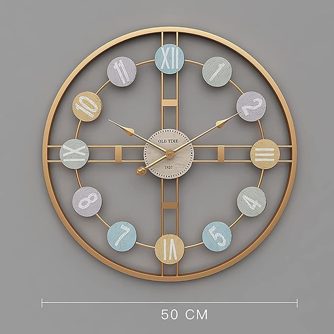 Wall Clock Wall Clock Wall Clock Metal Wall Clock Silent Wall Clock Easy to Read No Ticking Sound Suitable for Living Room Office Wall Clock Modern Clock (D 50 * 50cm)