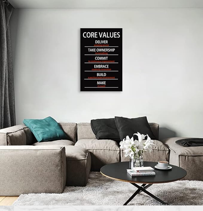 WYJZDZQ8 Core Values Motivational Wall Art Inspiring Painting Prints on Canvas Inspirational Entrepreneur Quotes Posters Inspiration Pictures Decorations Artwork for Office Living room[24" W x 36" H]