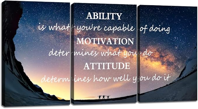 Yetaryy Large Canvas Quotes Wall Art Ability Motivation Attitude Inspirational Saying Posters and Prints 3 Piece Home Decor Entrepreneur Office Words Quote Decoration Ready to Hang - 48" W x 24" H