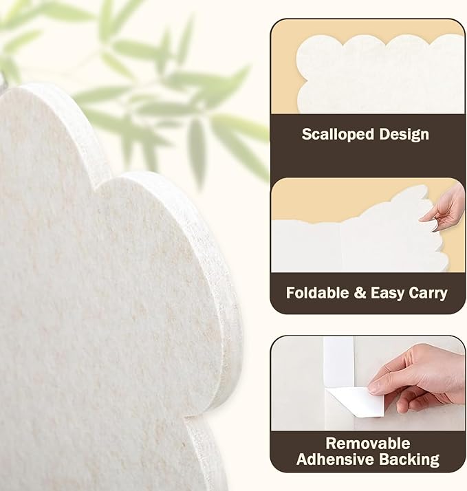 Scalloped Felt Bulletin Board, Self-Adhesive Cork Board Alternative, 31 x 24 Inches Foldable Bulletin Boards for Wall, Decorative Pin Board Vision Board for Home Office School (Beige,6080)
