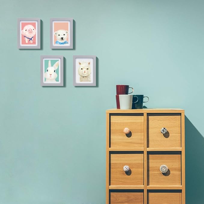Egofine 5x7 Picture Frames Covered by Plexiglass, 4 Pack for Picture 4x6 with Mat or 5x7 whitout Mat Made of Solid Wood for Table Top Display and Wall Mounting Photo Frame, Light Gray