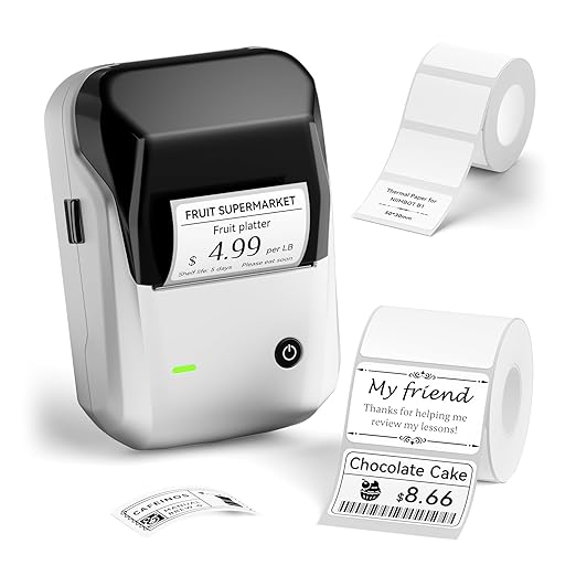 NIIMBOT B1 Label Maker with Tapes, 2 Inch Portable Thermal Label Printer for Home School Office Small Business, Address, Bakery, Crafts, Retail, Support Smartphones & PC, Silver