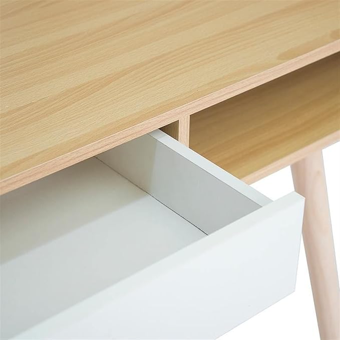 GLigeT Office Desk Writing Desk with Drawer White Modern Style Desk Small Wood Home Office Desk Simple PC Laptop Desk for Small Space, Easy to Install Study Writing PC Desk
