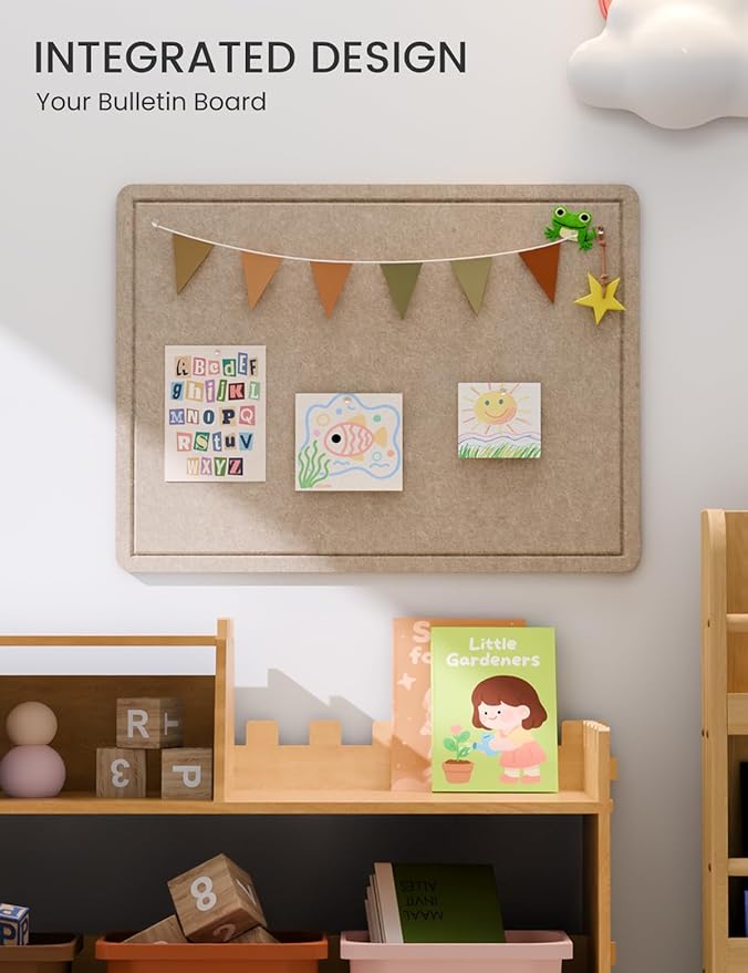 Fluxynara Bulletin Board, 23.6" x 17.5" Cork Board Alternative with 12 Safe Removable Adhesive Tabs, Foldable Felt Pin Board for Home Office, Classroom, Bedroom,Entryway for Walls— Taupe