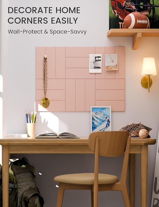 Fluxynara Felt Bulletin Board Tiles -28"x18" with 40 Adhesive Tabs, Cork Board Alternative for Office Decor, Push Pin Board Wall Organizer 6-Pack(Pink)
