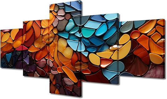 Colorful Abstract Canvas Wall Art Modern Canvas Poster Art Decor Colorful Stone Abstract Wall Artwork 5 Panel House Wall Art for Lady Men Office Wall Decoration Stretched Ready to Hang 50x24 in