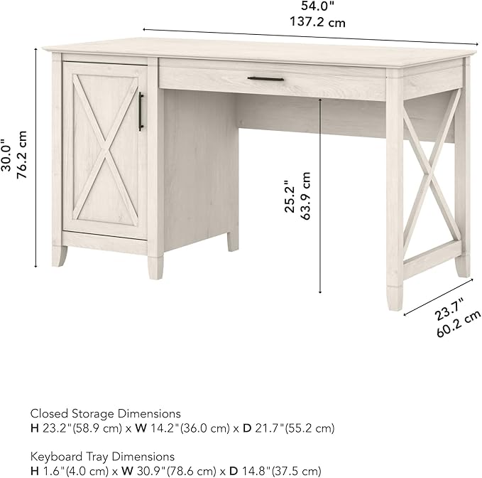Bush Home Key West Computer Desk with Storage | Farmhouse PC Table for Home Office in Linen White Oak | 54W x 24D