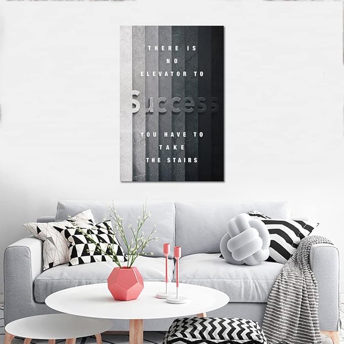 Office Wall Art There Is No Elevator to Success You Have To Take The Stairs Success Inspirational Artwork for Home Office School Gym Wall Decoration Stretched and Framed Ready to Hang -24"WX36"H