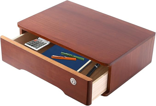 Wooden Desktop Storage Box with Lockable Drawers Office Supplies Drawer Organizer Receipt File Organizer Flat File Cabinet for Office Study Desk Front Desk (Walnut, 1 Drawer)