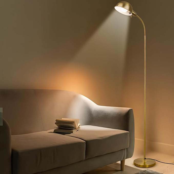 Dimmable Floor Lamp with Flexible Gooseneck and Rotatable Shade, Modern Style Standing Tall Lamp, E26 Socket, LED Reading Lamp (Gold)