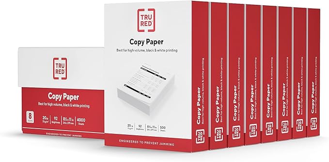 TRU RED 8.5 x 11-Inch Copy Paper, 20 lbs., 92 Bright, 500 Sheets/Ream, 8 Reams/Carton