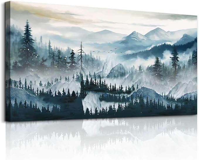 hyidecorart Fog Forest Landscape Wall Paintings Canvas Wall Art For Living Room Bedroom Wall Decor Modern Home Decor Office Decorations Stretched And Framed Ready To Hang Pictures Works 40x20