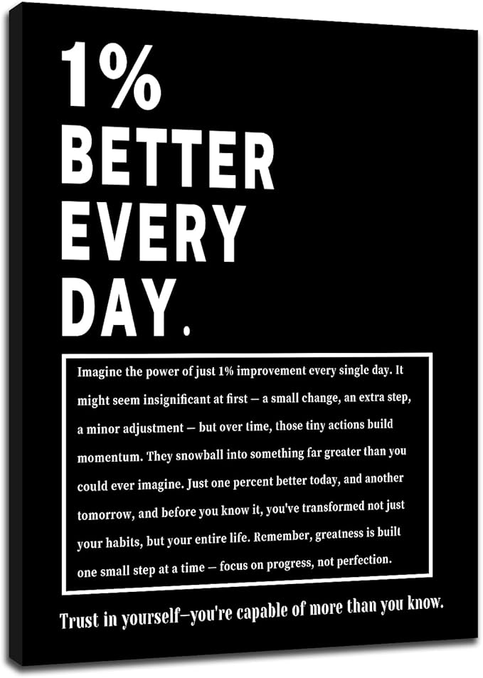 Inspirational Wall Art 1% Better Every Day Picture Poster Motivational Entrepreneur Quotes Print Positive Affirmation Growth Mindset Office Gym Wall Decor Stretched and Framed [30''Wx 40''H]