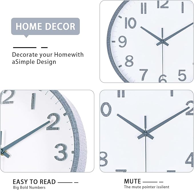 Wall Clocks Battery Operated 8 inch Modern Wall Clock,Silent Non Ticking Wall Clock for Living Room Bedroom Kitchen Office Classroom Decor (Texture Gray White)