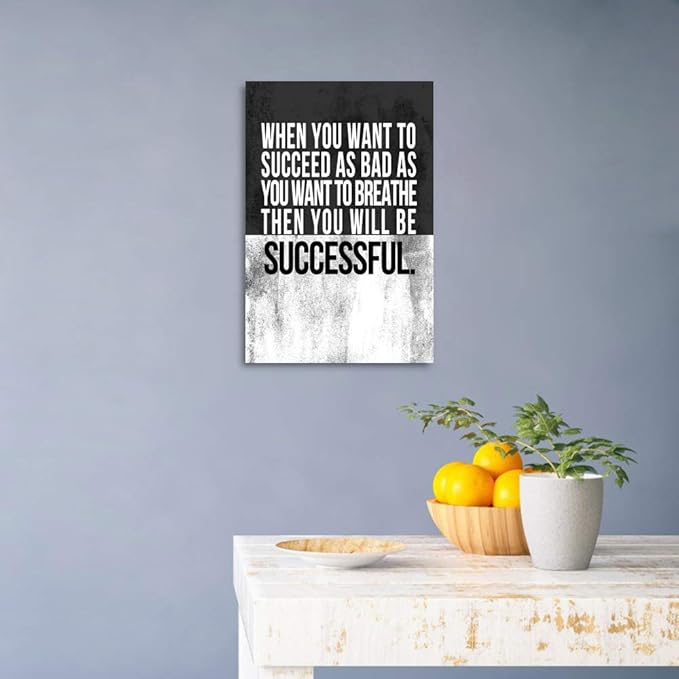 Inspirational Office Wall Art - Black and White Motivational Quotes Wall Decor Positive Saysing Canvas Print Poster Modern Entrepreneur Artwork Home Studio Room, Framed Easy to Hang - 12x16 in