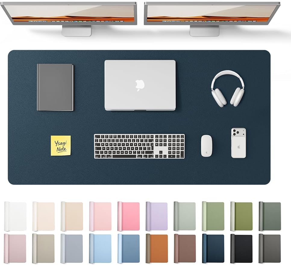 YSAGi Leather Desk Protector, Office Mat, Large Mouse Mat, Non-Slip PU Leather Blotter, Laptop Pad, Waterproof Writing Pad for Office and Home (Dark Blue, 47.2" x 23.6")