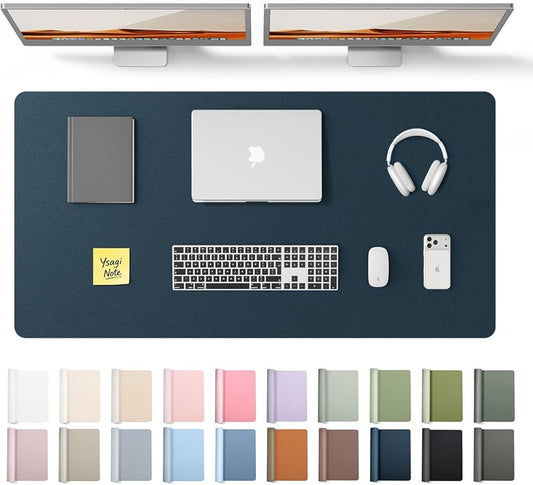 YSAGi Leather Desk Protector, Office Mat, Large Mouse Mat, Non-Slip PU Leather Blotter, Laptop Pad, Waterproof Writing Pad for Office and Home (Dark Blue, 47.2" x 23.6")