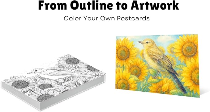 Artwink Watercolor Coloring Cards – Bird Theme, 15 Sheets (5x7 Inches, 300gsm), Works with Watercolor, Colored Pencils, or Markers, Great for Coloring Book Lovers & Watercolor Painting Practice