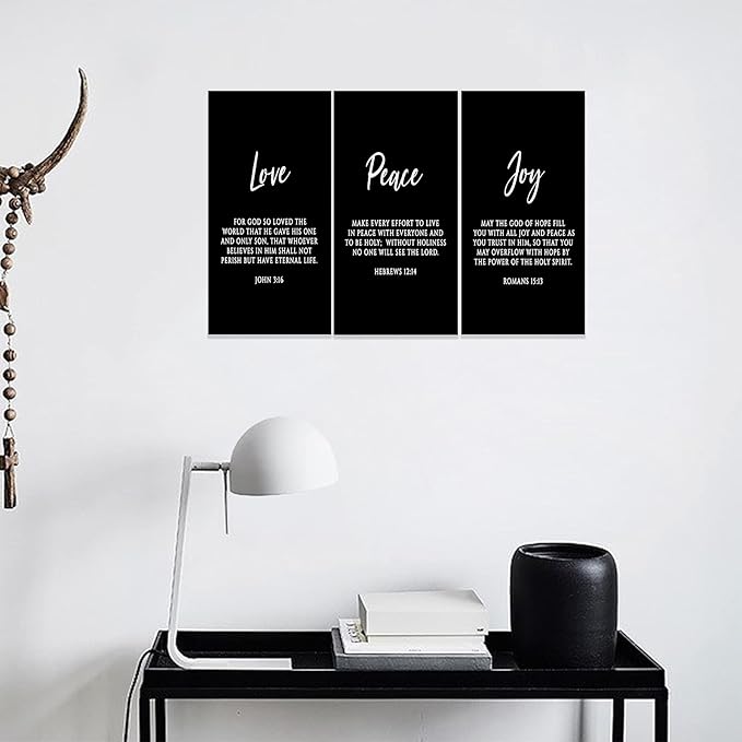 3 Piece Inspirational Wall Art, Black Sayings Prints Picture, Quotes "Love Peace Joy" Motivational Canvas Art for Religious Decor Gifts, Stretched And Framed Artwork for Home Wall Decor (36"Wx18" H)