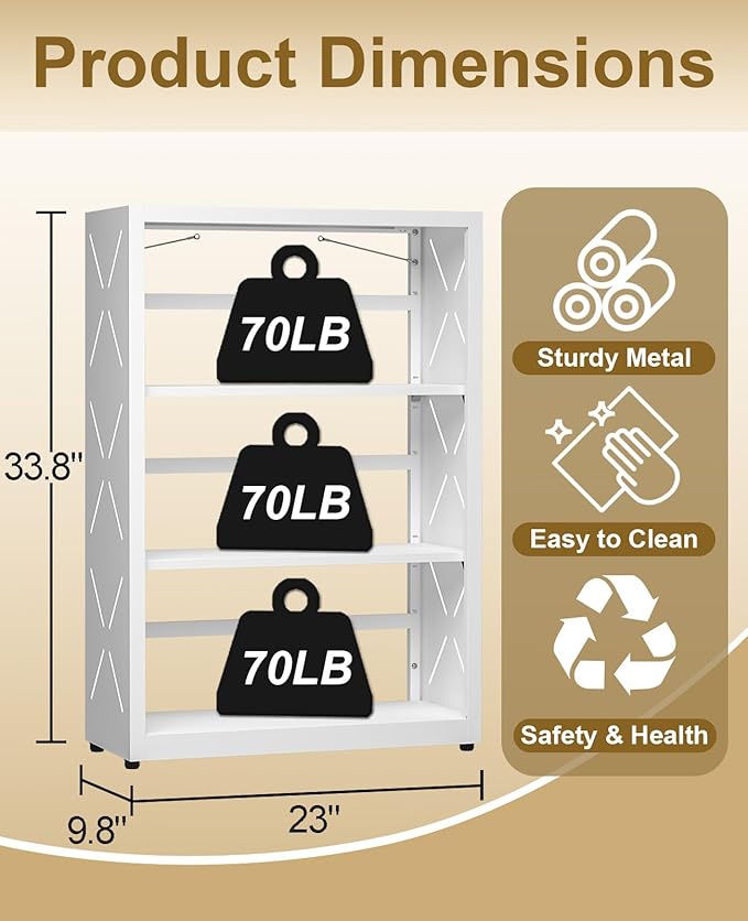 3 Tier Metal Book Shelf, Adjustable Bookcase with Anti-Tip Device & Leveling Feet, Heavy-Duty White Corner Bookshelf for Home Office, Bedroom, Garage