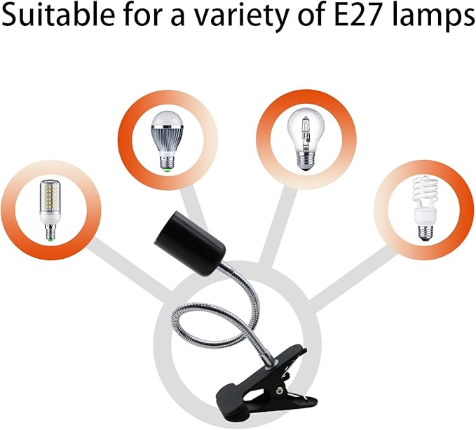 Clip Lamp Holder Adjustable Switch Clip Light Flexible Clip lamp Holder Clip Desk Lamp Socket Adjustable Light Stand Clamp Lamp Base Light Socket Gooseneck for Bedroom Lighting