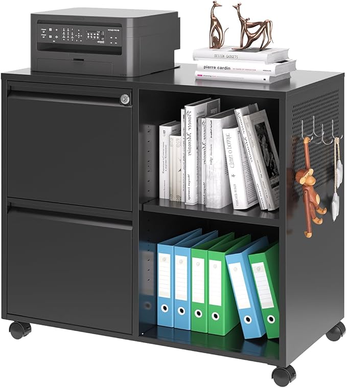 2 Drawer File Cabinet for Home Office, Rolling File Cabinets with Lock, Under Desk Metal Filing Caninet with Wheels for A4 / F4 / Letter/File Box, Black-Assembly Required