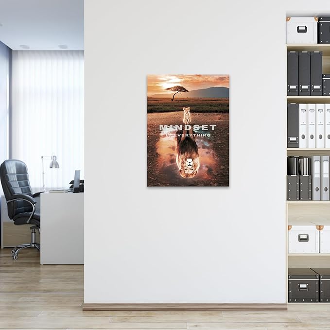 BWSPACE Lion Motivational Canvas Wall Art - 1 Piece Inspirational Quote Painting for Office & Bedroom Decor (30" W x 40" H)