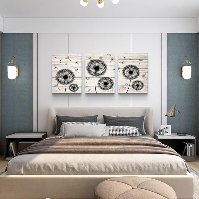 Lapremoly Wall Decor - 3 Piece Canvas Wall Art Set: Abstract Flowers Dandelion Artwork for Living Room, Bedroom, Office & Kitchen Home Decor