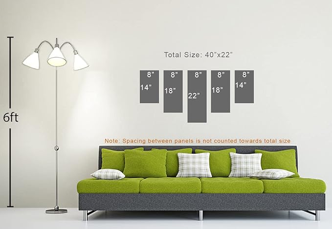 40 x 22 TOTAL - Landsape of lines Wall Art Canvas Geometric Print modern minimalis - 5 Panel Waterfall Split