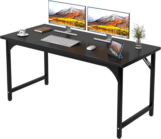 Computer Desk 55.1" Office Desk, Extra Wide 23.62” Carbon Fiber Deep Desktop, 0.59” Thick Heavy-Duty Home Office Desks, Office Table with Steel Frame, Wood Desk for Bedroom Study Writing Gaming Work
