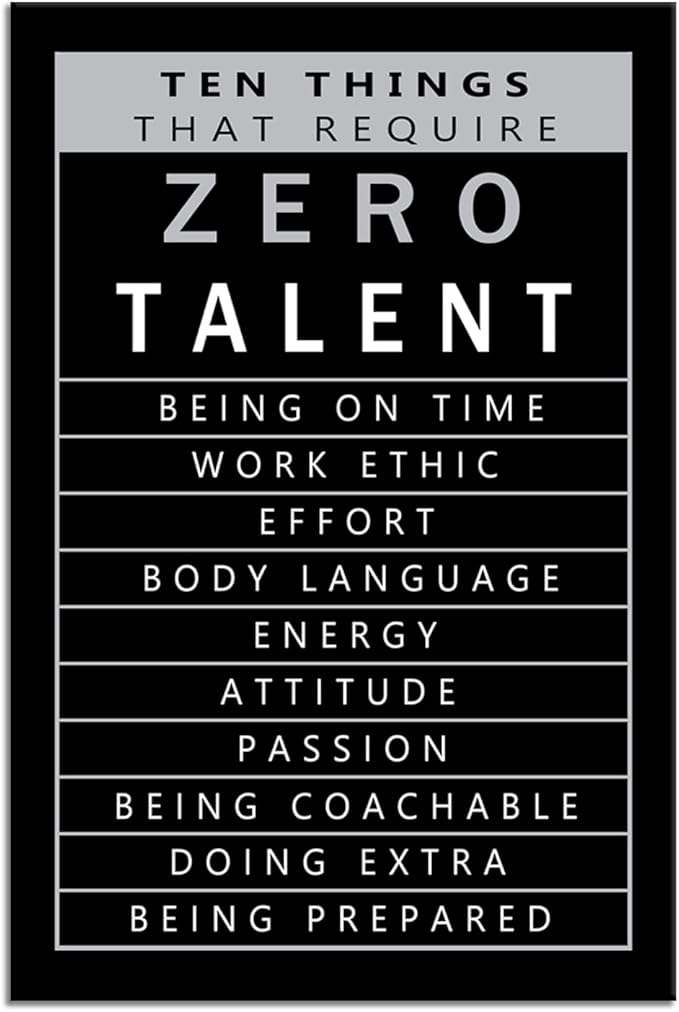 WYJZDZQ8 Inspirational Posters Motivational Canvas Wall Art Ten Things That Require Zero Talent Print Artwork Picture Modern School Home Office Wall Decoration Frame Ready to Hang[24" W x 36" H]