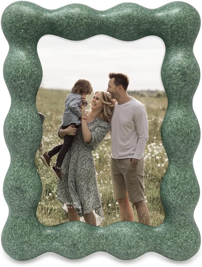 Isaac Jacobs 4x6 Rosemary Green Resin Picture Frame, Elegant Undulating Curve Design for Tabletop & Wall Display Photo Frame, Home Décor, Art, Photo Gallery (4x6, Rosemary Green)