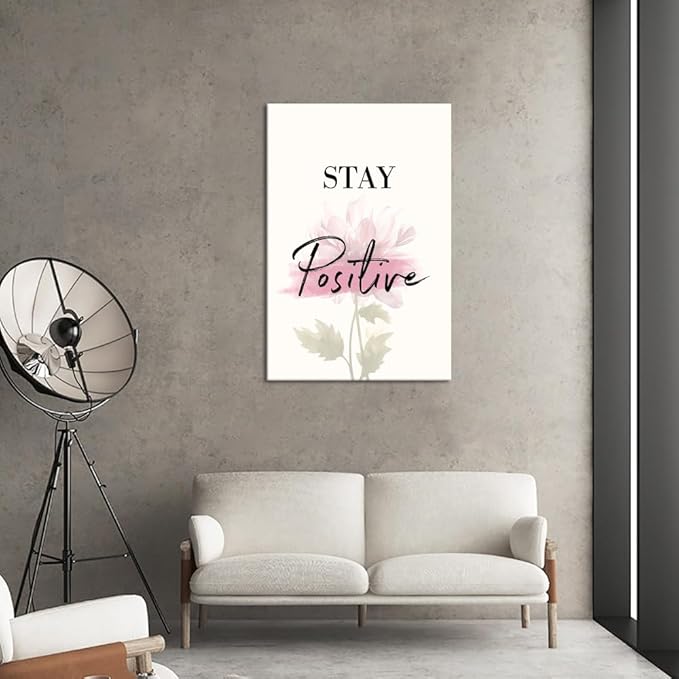 Office Inspirational Pictures Wall Art Modern Pink Flowers Pictures Wall Decor Inspirational Quotes Posters Prints Artwork Living Room Bedroom Home Decoration Framed Ready to Hang -24x36inch