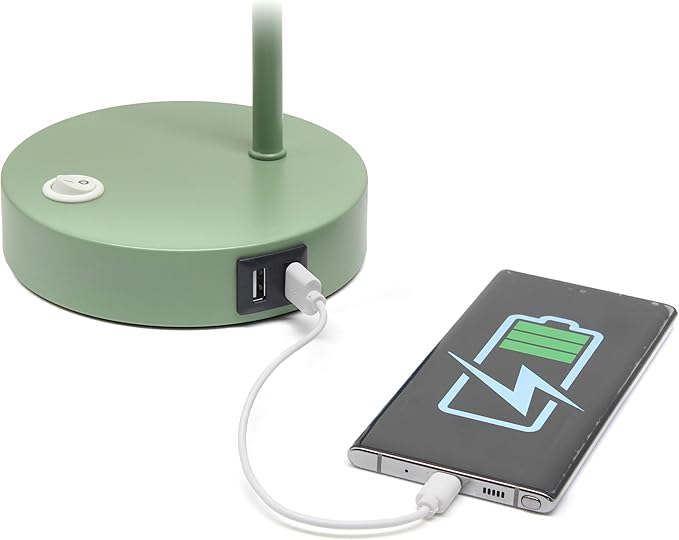 Simple Designs LD1073-SGE 16" Sleek Essentials Metal Looped Desk Task Lamp with Adjustable Shade and Dual USB Ports, for Office, Desk, Nightstand, Sage Green