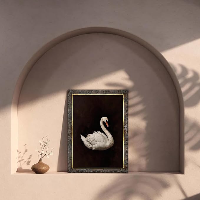 Kizbok Vintage Wall Art Decor - Classical Dark Swan Canvas Art Prints - Nursery Wall Decor - Antique Watercolor Swan - Pictures for Bedroom, Bathroom, Office Decor (8" x 10" - UNFRAMED)