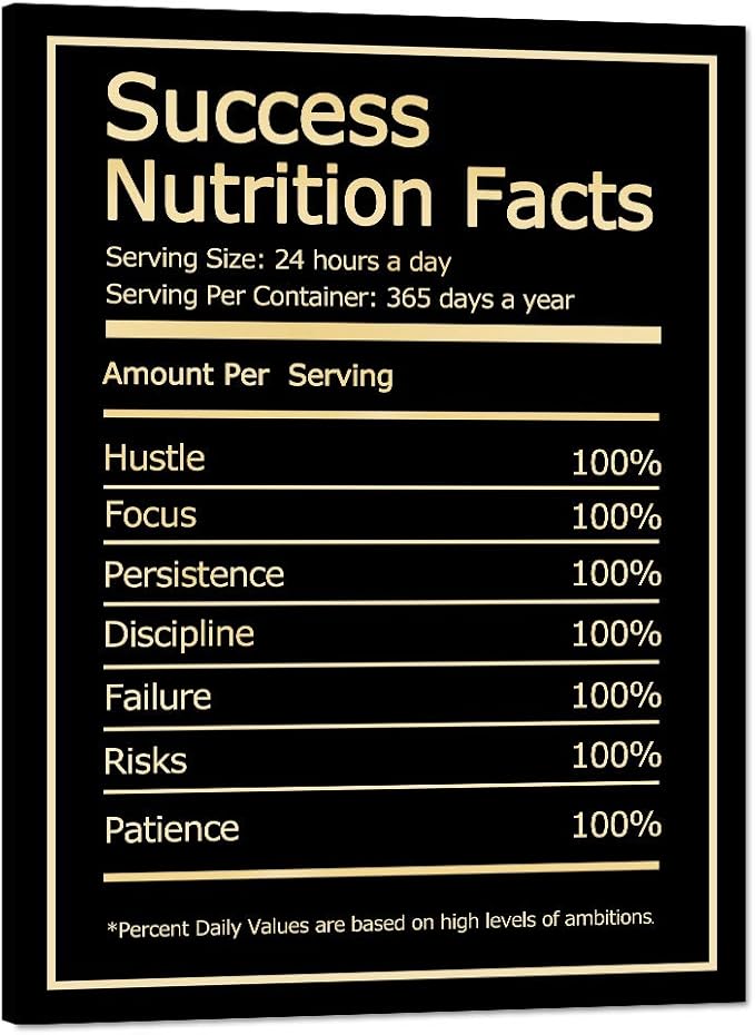 Framed Inspirational Quote Picture Wall Art Modern Success Nutrition Facts Canvas Painting Motivational Poster Wall Decor Artwork Easy to Hang for Office Home Classroom Decor - 28''W x 44''H